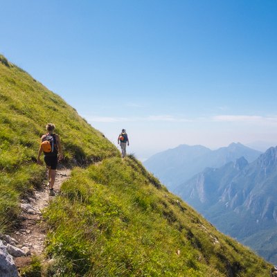 Mountaineers on high mountain path
