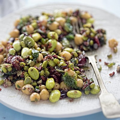 Beans, red quinoa, black rice, cranberries irish kale in light zingy lemon and mint dressing high in iron
