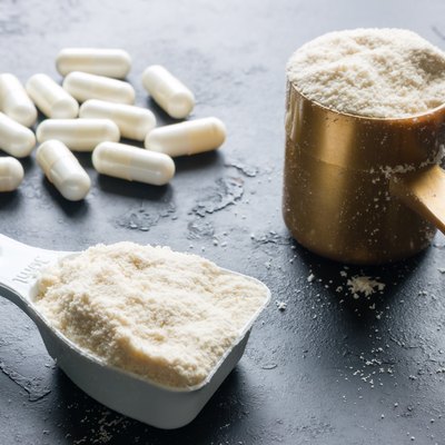 measuring spoons and sports supplements close-up