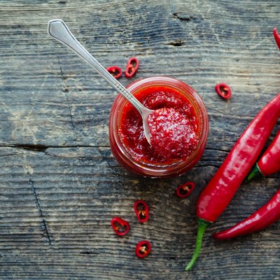 Red hot chili jam with fresh ingredients