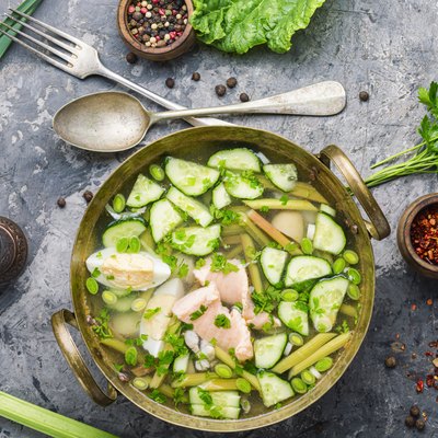 Soup with rhubarb and fish