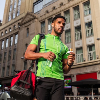 Young man walking around the city wearing sportswear