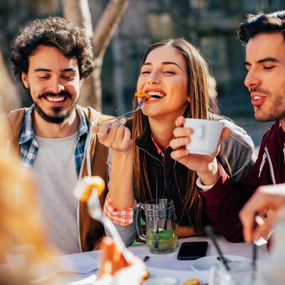 Friends eating at a restaurant