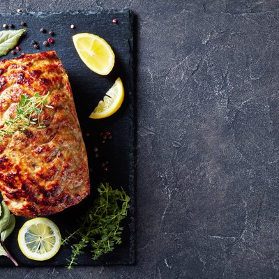 baked turkey meatloaf on a slate tray