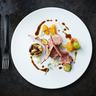 Rack of lamb with eggplant stew and tzatziki froth