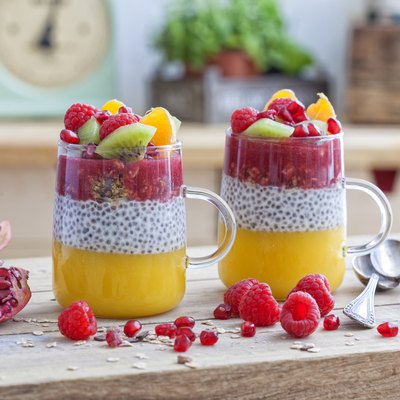 Healthy dessert in a glass with chia seeds