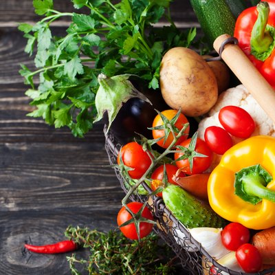 Basket with assortment of fresh vegetables