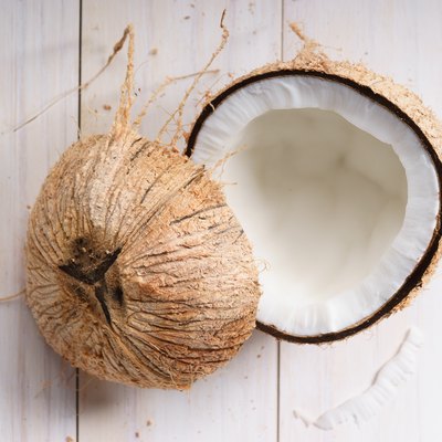 raw coconut meat with shell