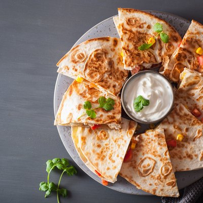 mexican quesadilla with chicken tomato corn cheese