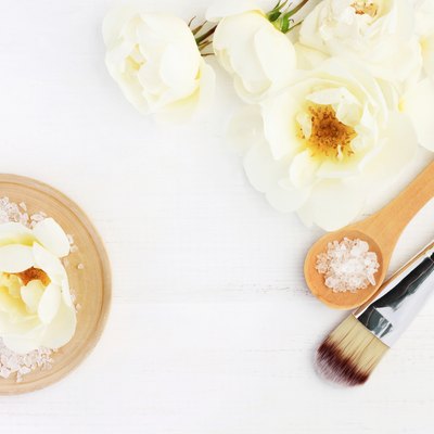 Wild rose herbal skincare with sea salt. Flowering tender rosebuds