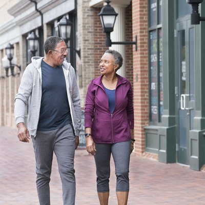 Senior couple walking for exercise