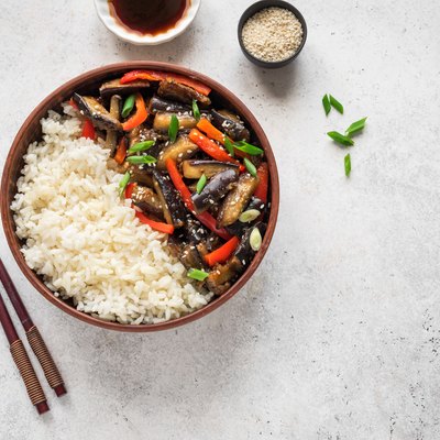 Stir fried eggplant and bell pepper