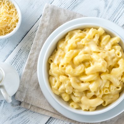 Portion of macaroni and cheese