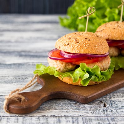 Homemade healthy Turkey Burger with Lettuce and Tomato. selective focus