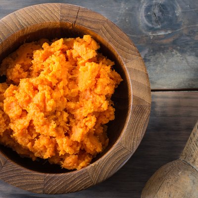 Bowl of mashed sweet potato