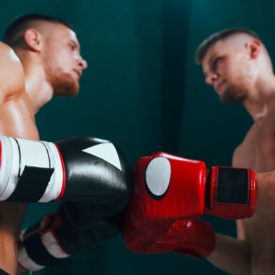 professional boxer on boxing ring, boxing training