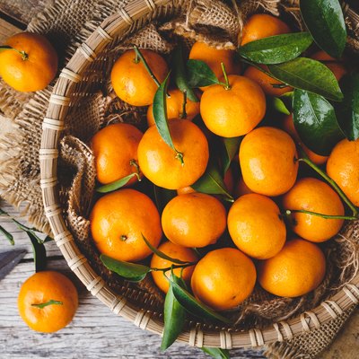 Directly Above View Of Oranges In Basket On Table