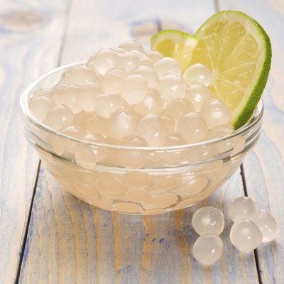 tapioca pearls with lime. white bubble tea ingredients