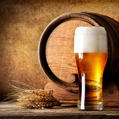 Wooden barrel and beer