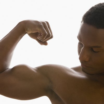 African American man flexing biceps