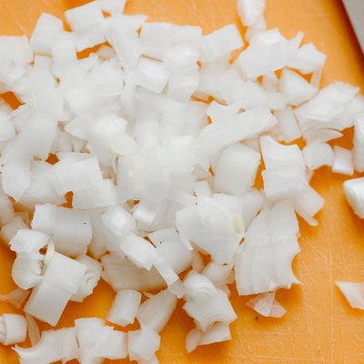 Chopped onions with a knife