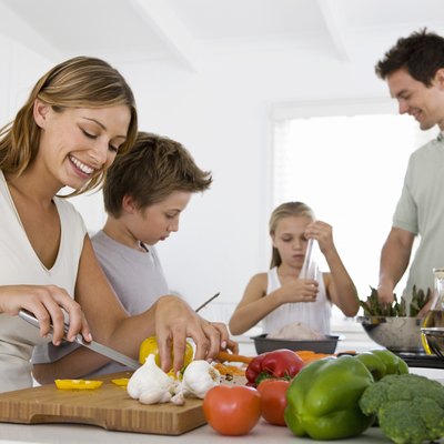 Family preparing food together