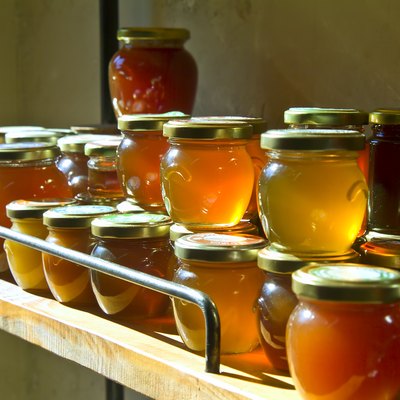 honey jars on a shelf