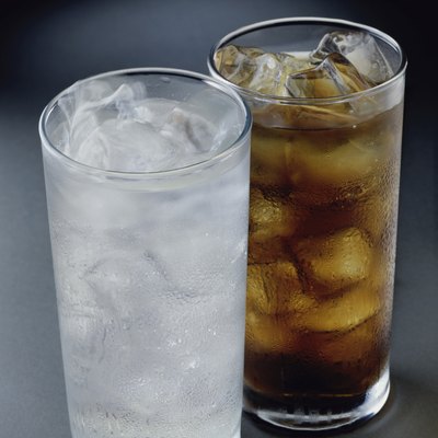 Glass of iced tea and a glass of soda