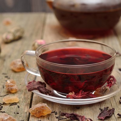 Hibiscus tea in a glass cup