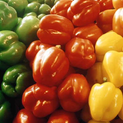 Red, yellow and green peppers