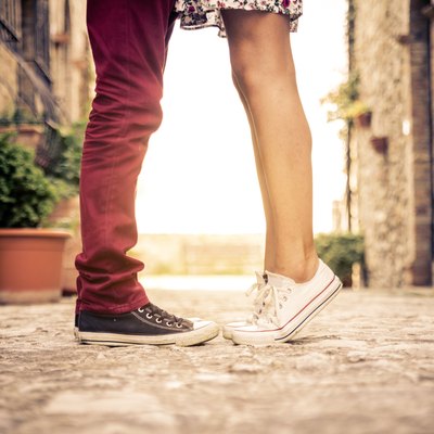 Young couple kissing outdor