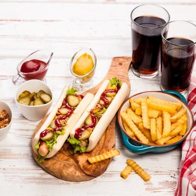 Hot dogs, french fries and soda
