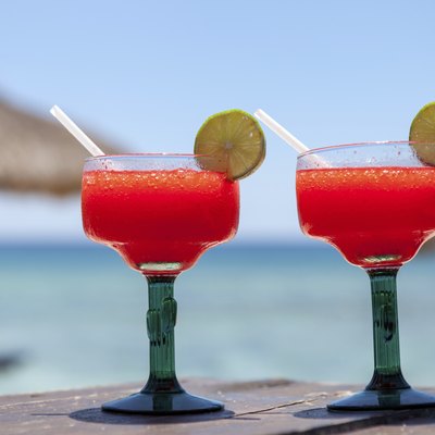 Frozen strawberry margaritas on the beach