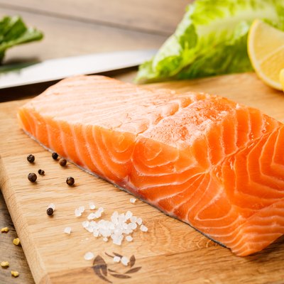 Salmon fish on cutting board