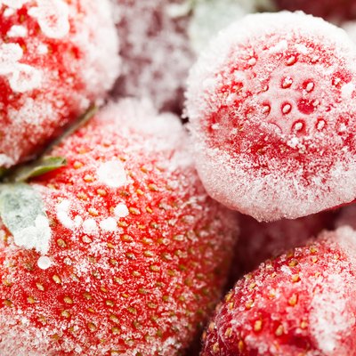 Frozen red strawberries.
