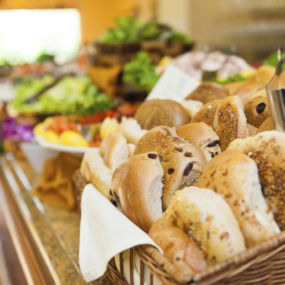 Basket of bagels in a lunch buffet