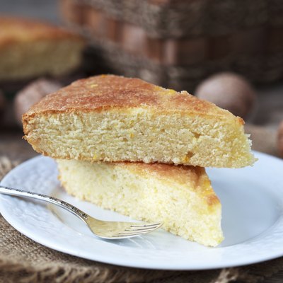 Piece of traditional Greek yoghurt cake Yaourtopita