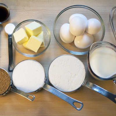 Measuring Baking Ingredients on Wood Cutting Board