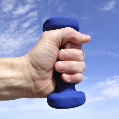 Hands Holding Blue Weight