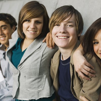 Smiling teenagers hanging out