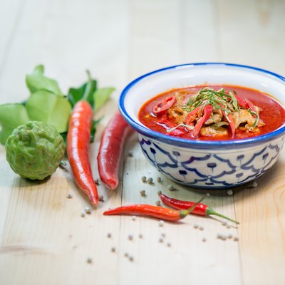 mixing herb fresh vegetable and chili sauce