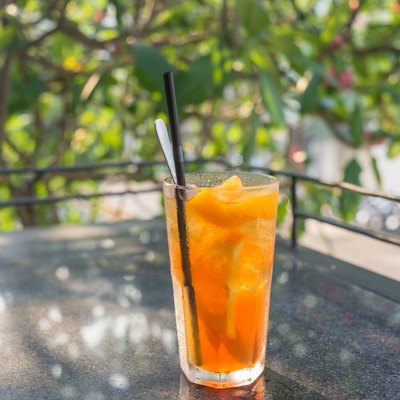 Enjoy a glass of Peach tea in sunny morning