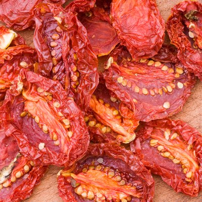 Sun Dried Tomatoes on Wooden Table