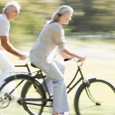 Couple riding bikes