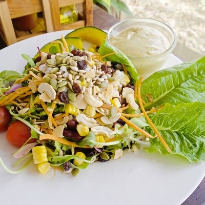 cereals and vegetables salad in the dish