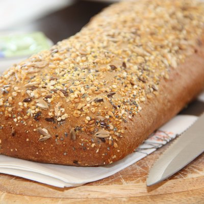 Fresh whole grain bread cut in half