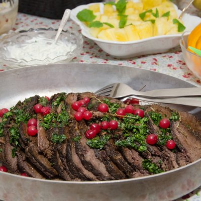 Moose steak in a bowl