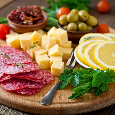 Antipasto catering platter with salami and cheese