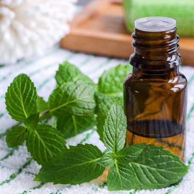 Small bottle of essential mint oil