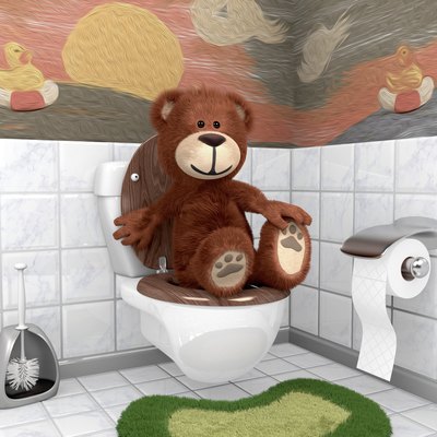 Teddybär auf Kloschüssel